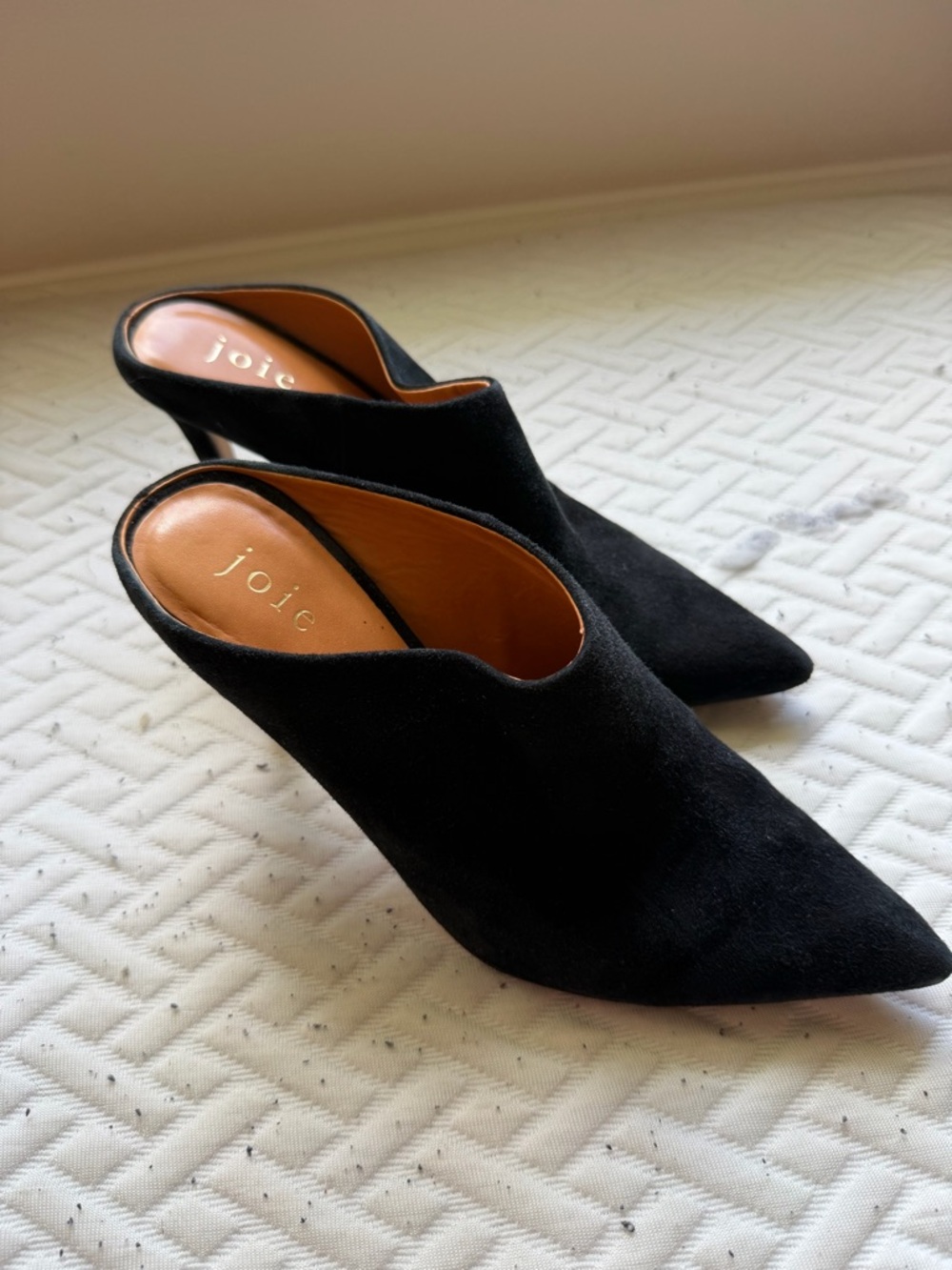 Joie Black Suede Pointed Mule Pumps